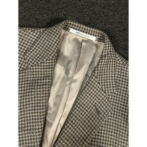 Hickey Freeman Blazer Jacket Sport Coat Men 40R Beige Houndstooth Silk Cashmere